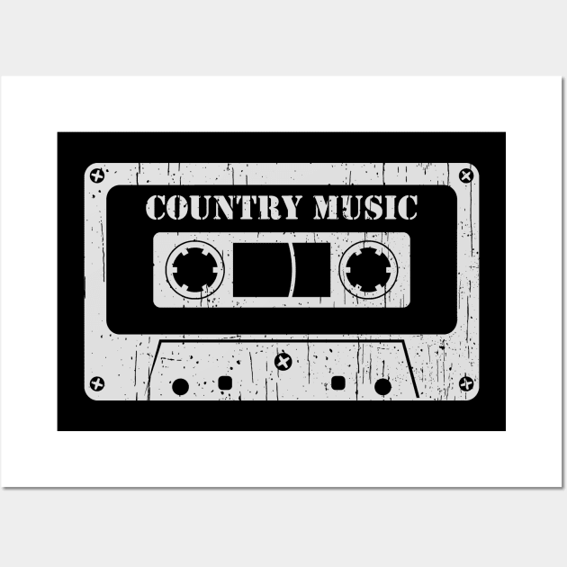 Country Music - Vintage Cassette White Wall Art by FeelgoodShirt